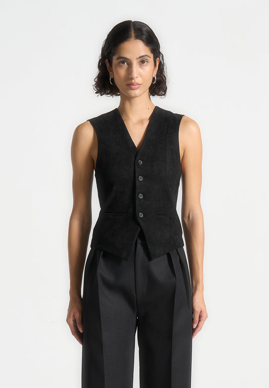 Wildlederweste mit Cinch-Muster - Schwarz