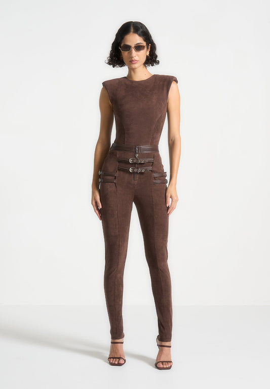 Leggings aus Wildleder mit Schnallendetail - Braun