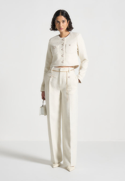 Tweedhose mit Gürtel - Creme
