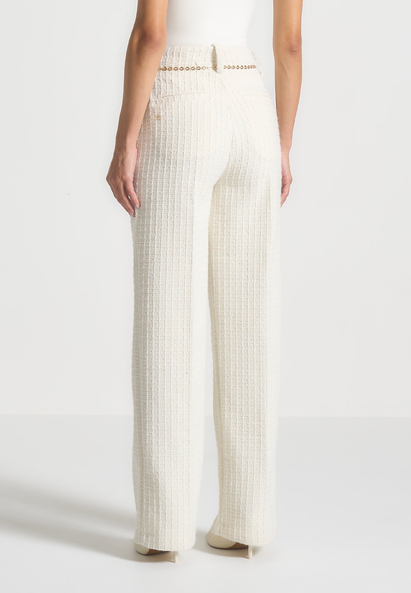 Tweedhose mit Gürtel - Creme
