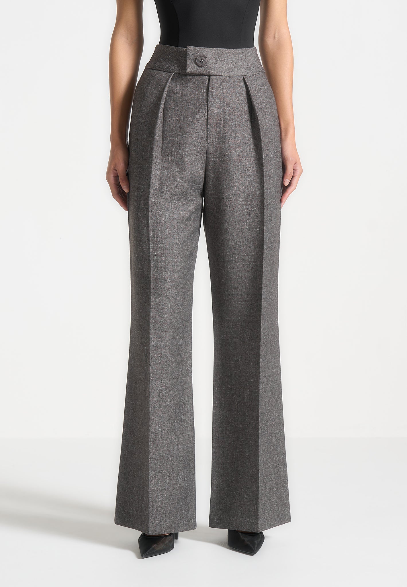 Maßgeschneiderte Hose mit hoher Taille – Grau meliert