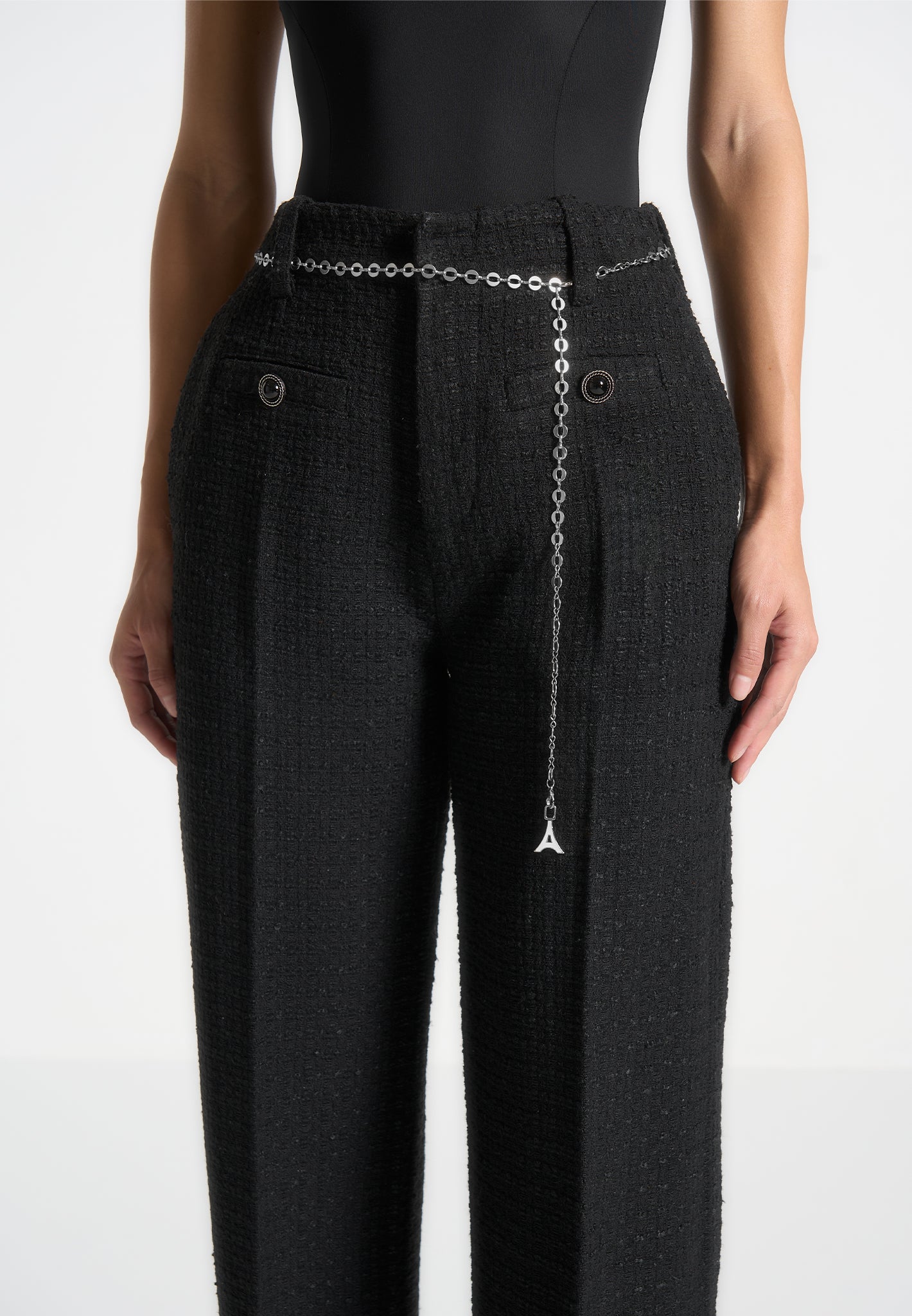 Tweedhose mit Gürtel - Schwarz