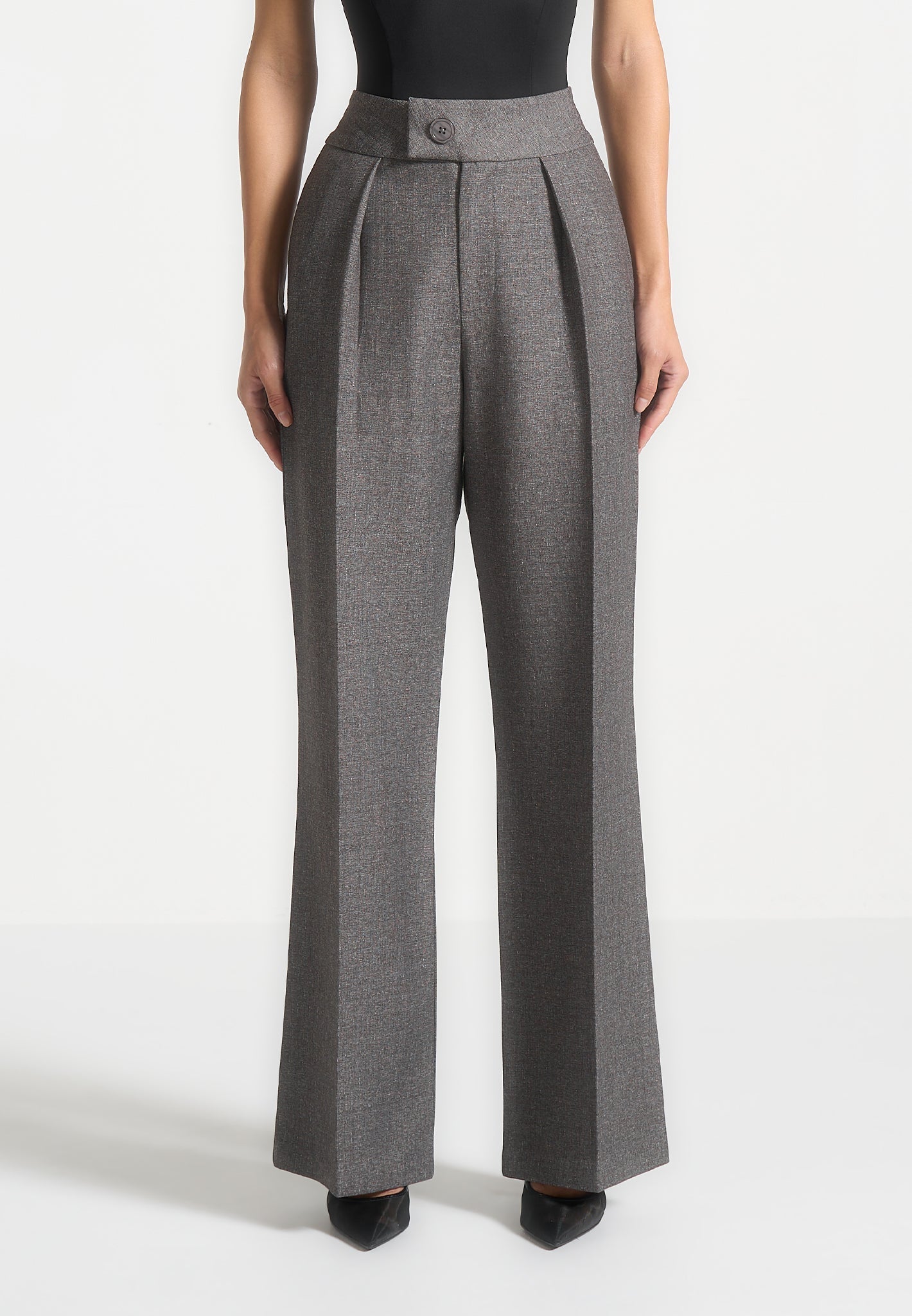 Maßgeschneiderte Hose mit hoher Taille – Grau meliert