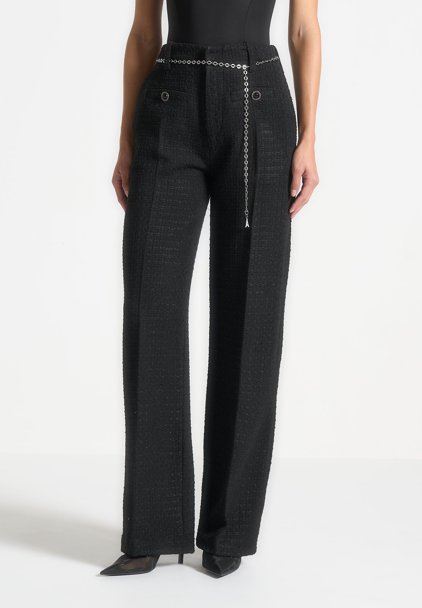 Tweedhose mit Gürtel - Schwarz
