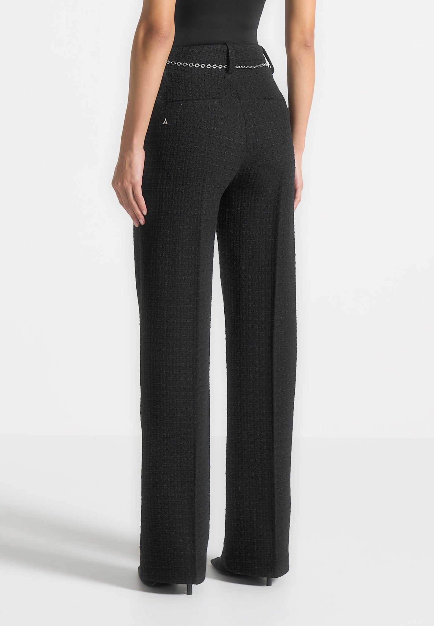 Tweedhose mit Gürtel - Schwarz