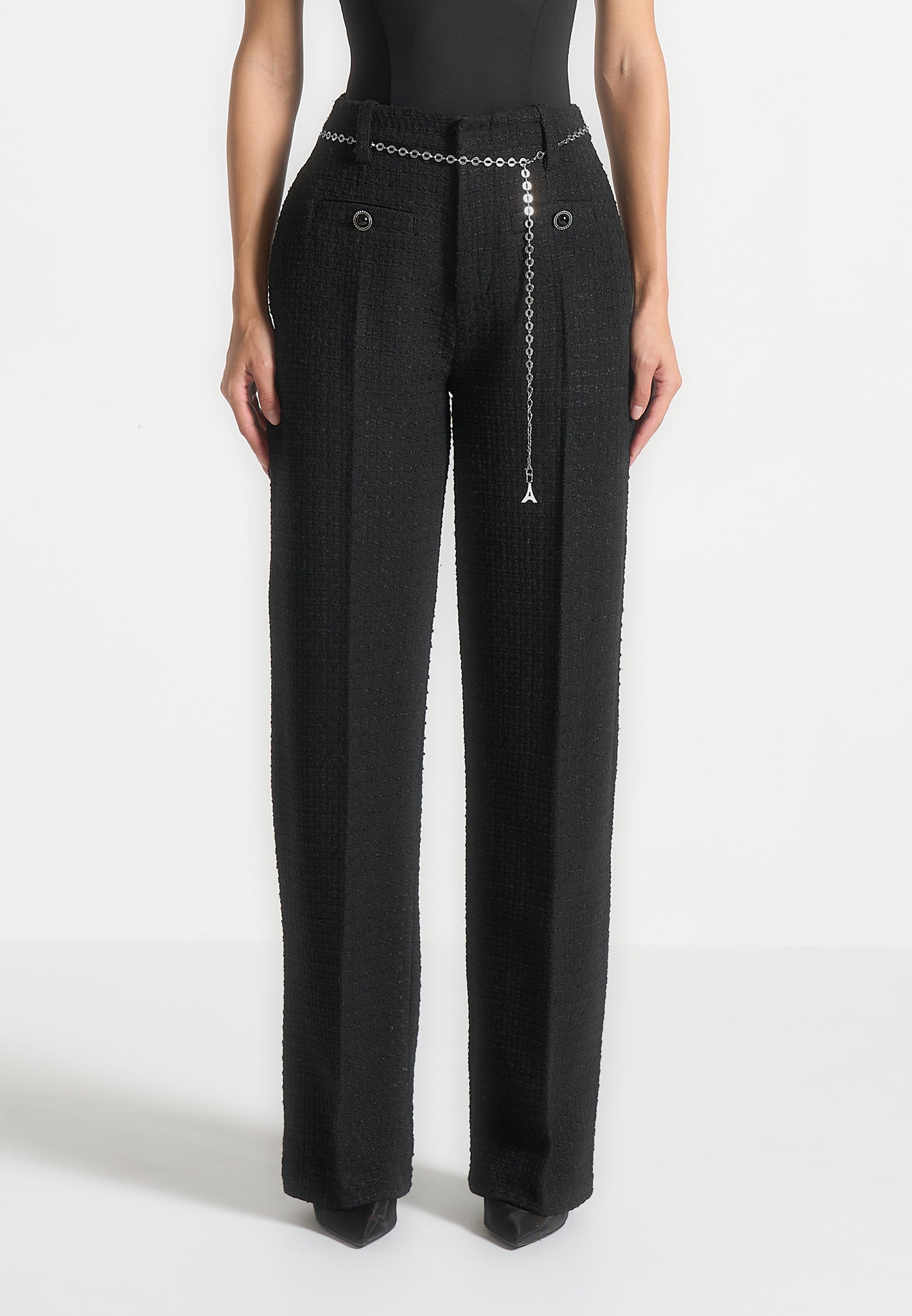 Tweedhose mit Gürtel - Schwarz