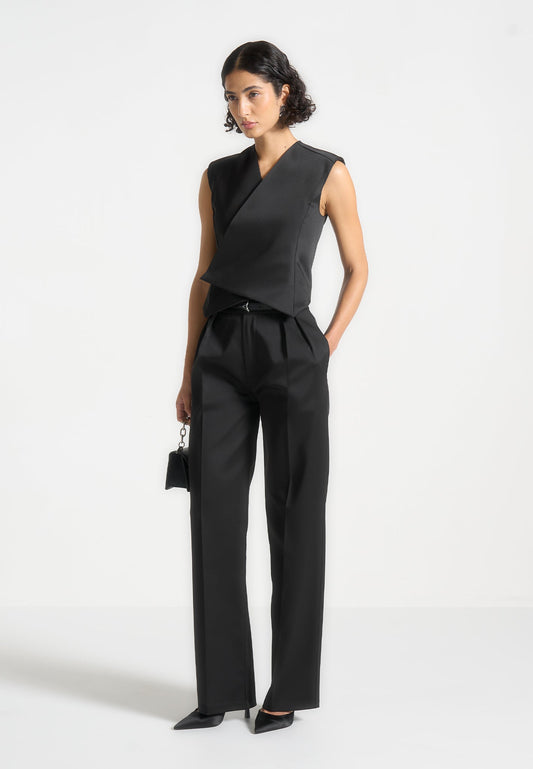 Wickelweste aus Satin - Schwarz