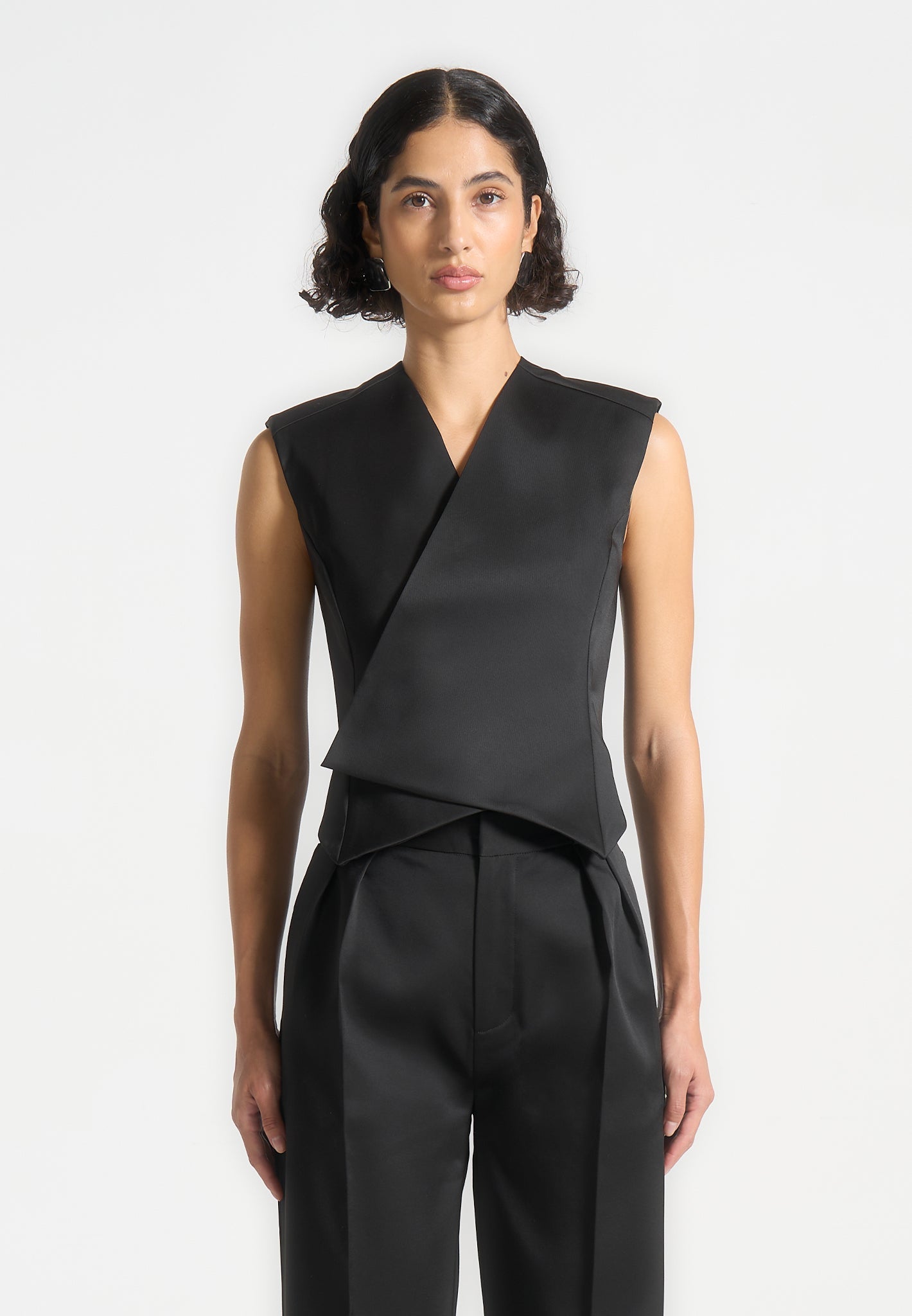Wickelweste aus Satin - Schwarz