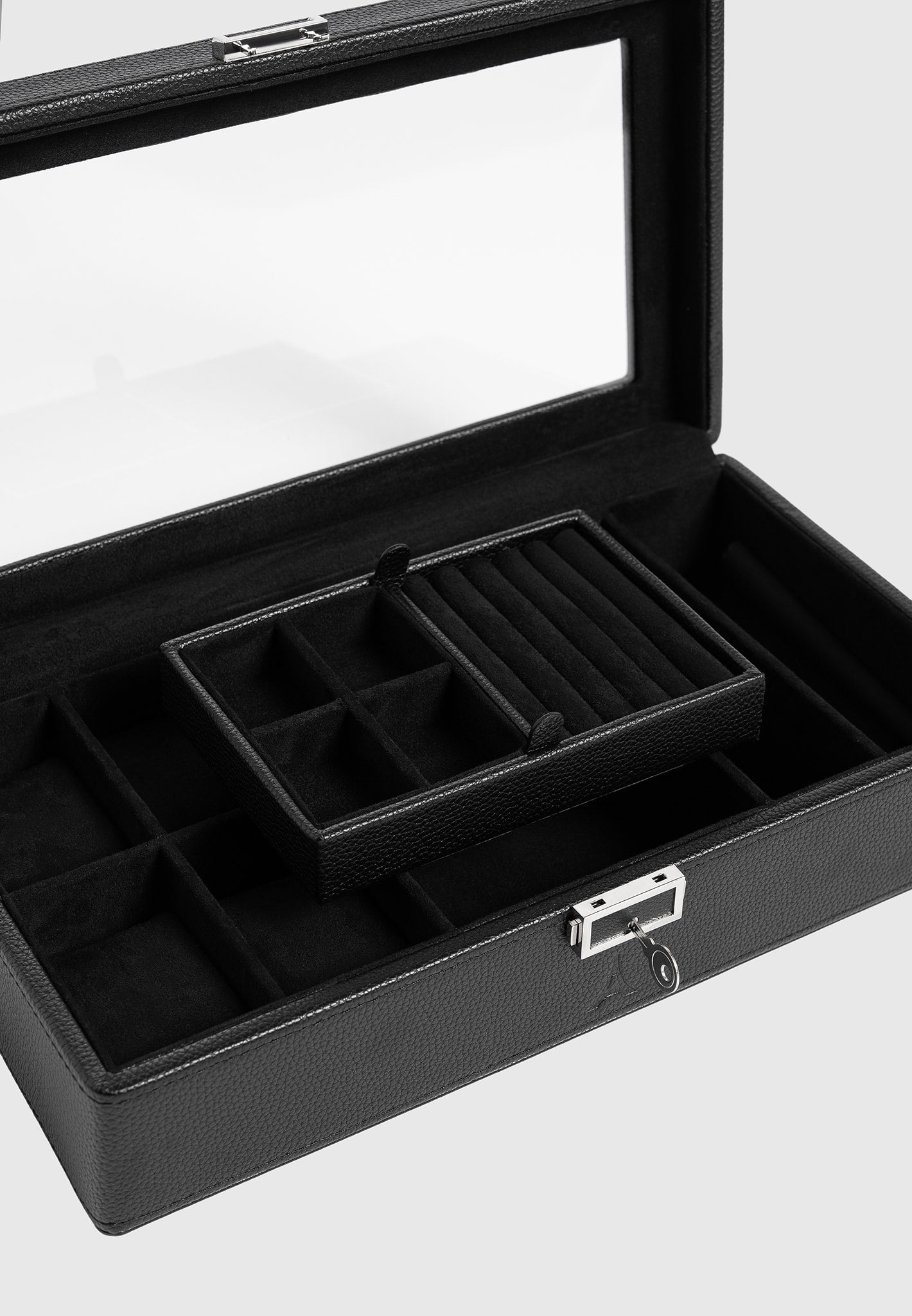 Uhren- und Schmuckschatulle aus Leder - Schwarz 