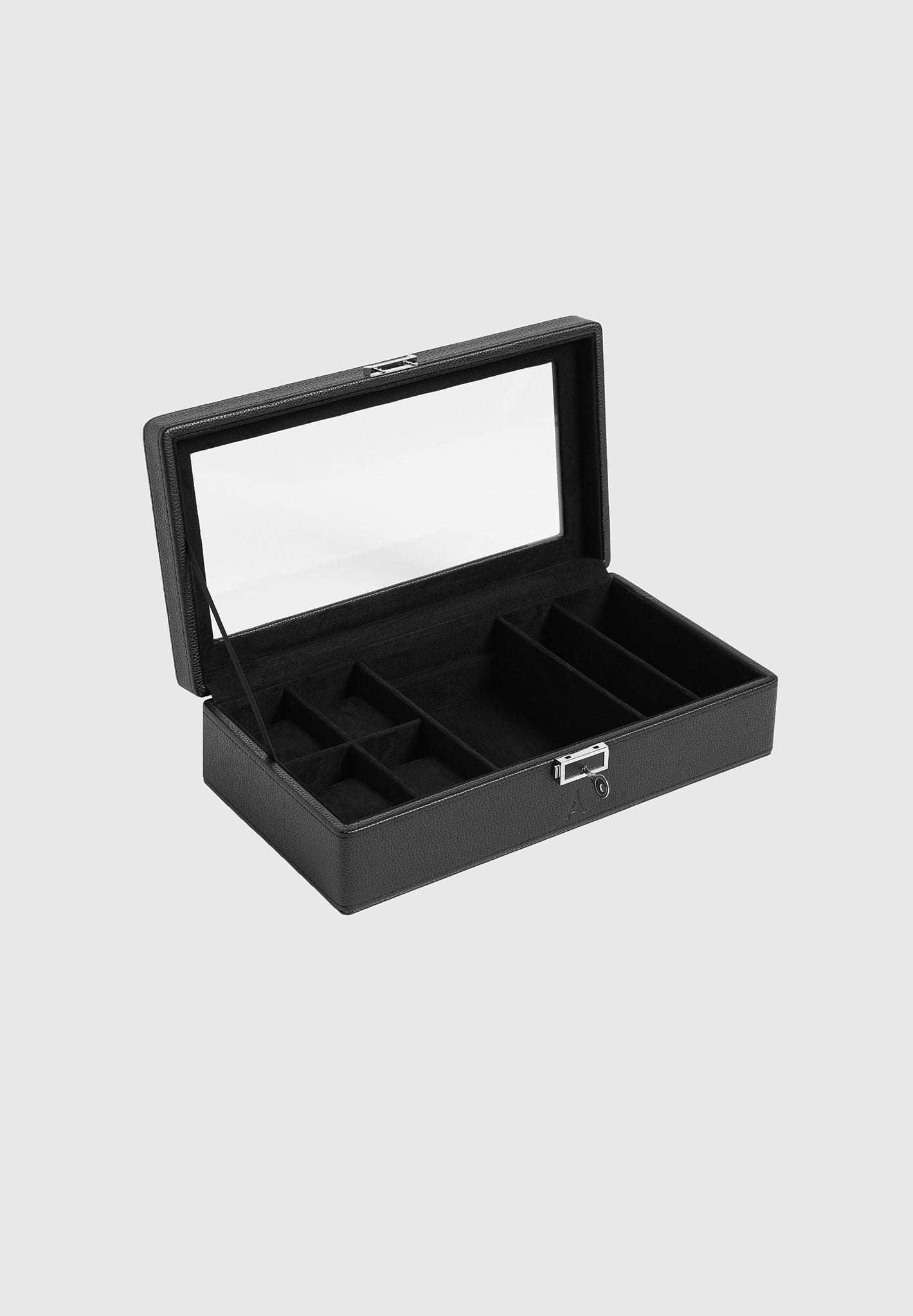 Uhren- und Schmuckschatulle aus Leder - Schwarz 