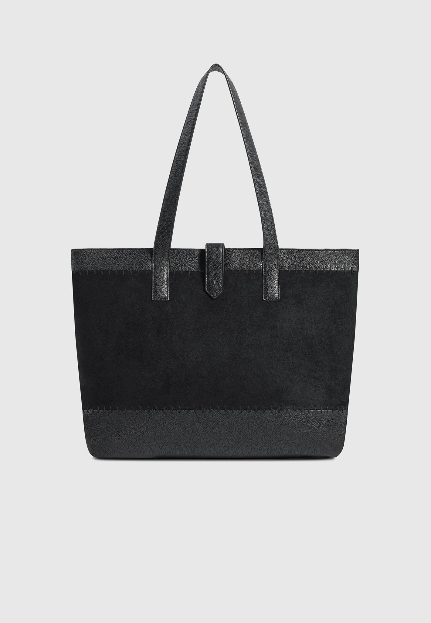 Tote Bag aus Wildleder und gekrispeltem Leder mit Überwendlingsstich - Schwarz 