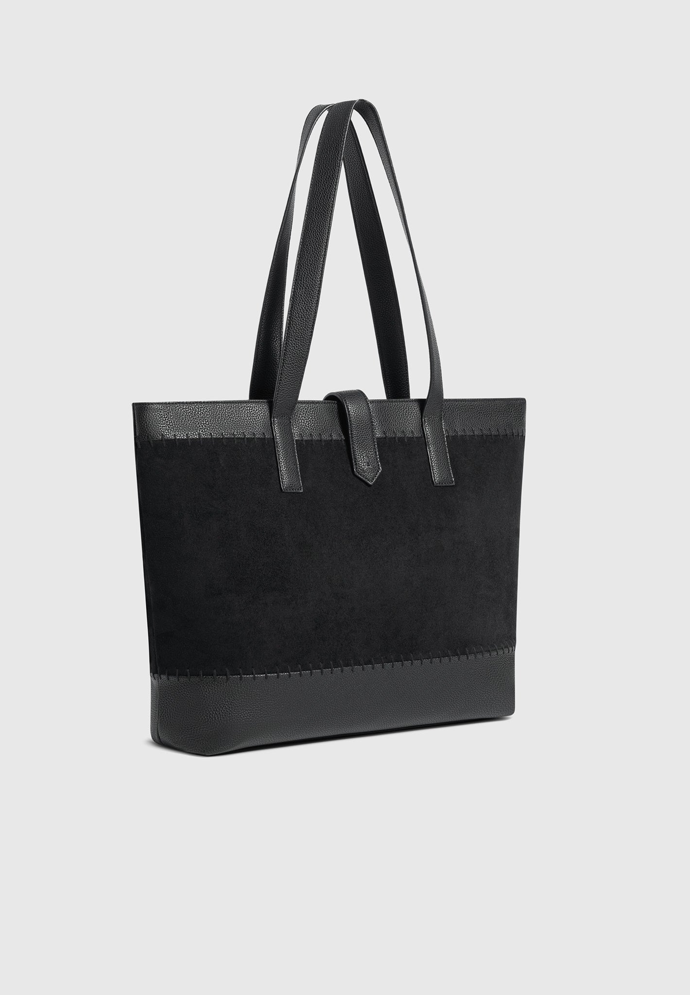 Tote Bag aus Wildleder und gekrispeltem Leder mit Überwendlingsstich - Schwarz 