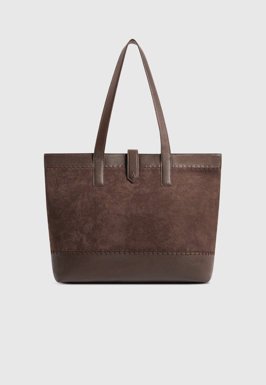 Tote Bag aus Wildleder und gekrispeltem Leder mit Überwendlingsstich - Braun 