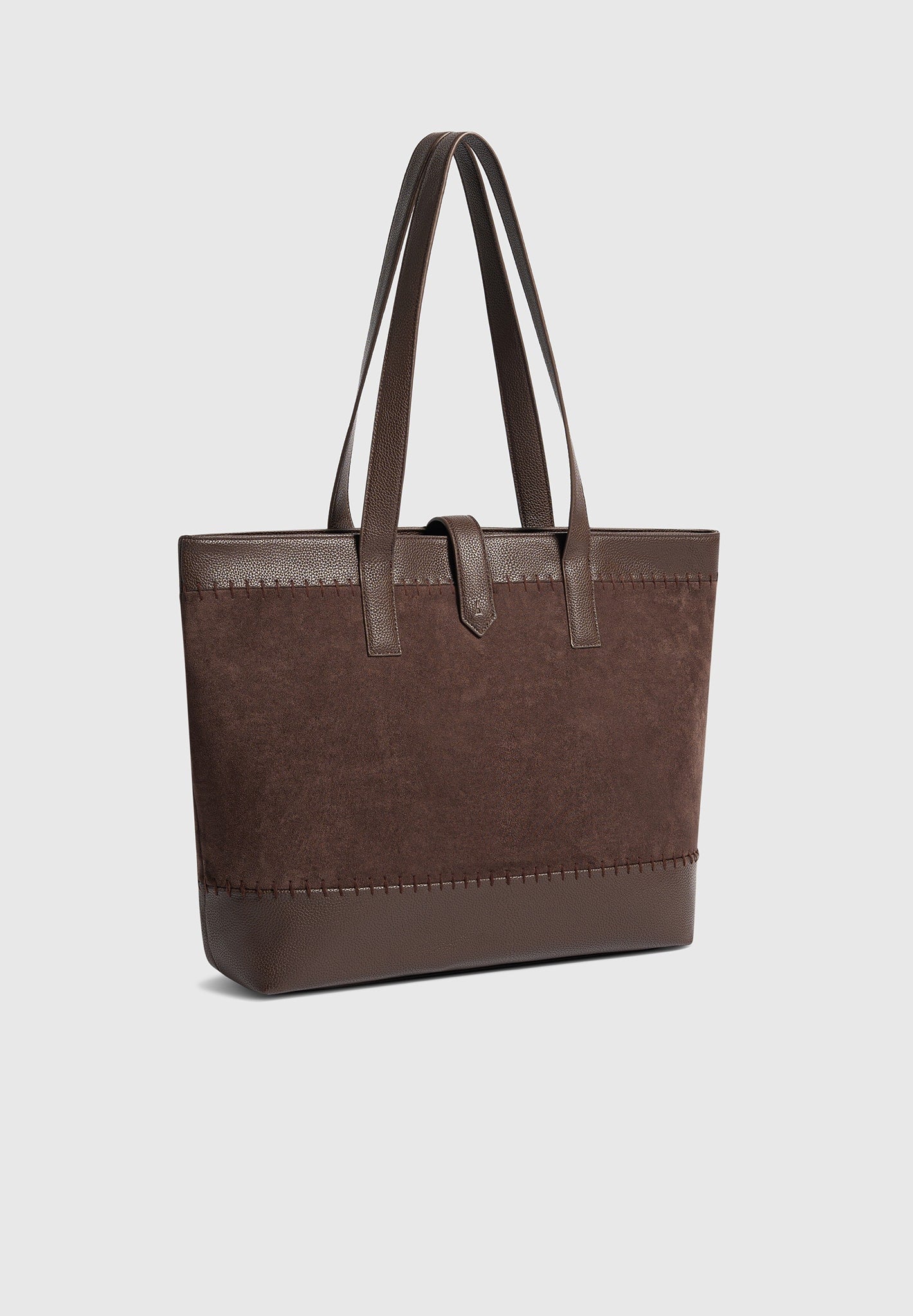 Tote Bag aus Wildleder und gekrispeltem Leder mit Überwendlingsstich - Braun 