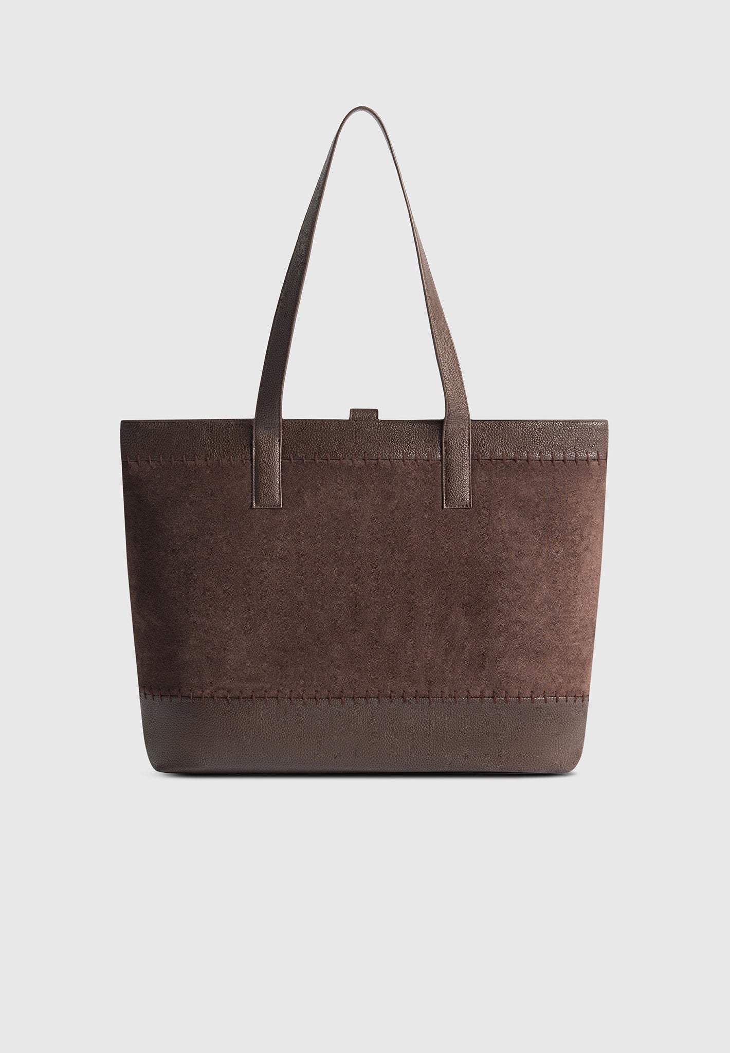 Tote Bag aus Wildleder und gekrispeltem Leder mit Überwendlingsstich - Braun 
