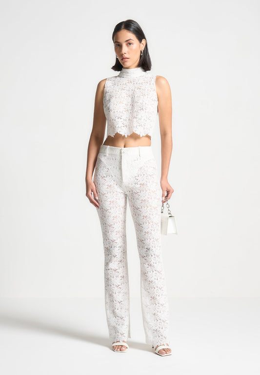 Fit-and-Flare-Hose mit Spitze - Weiß