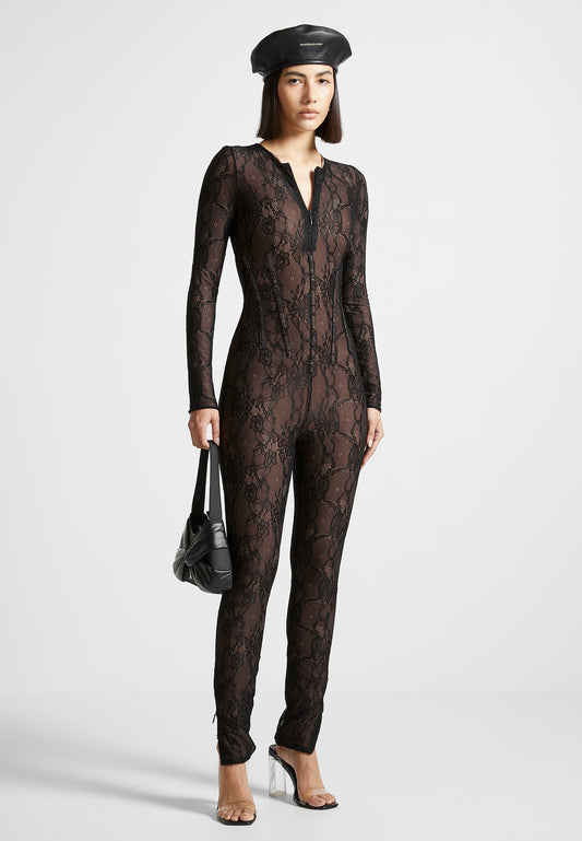 Spitzen-Jumpsuit - Schwarz