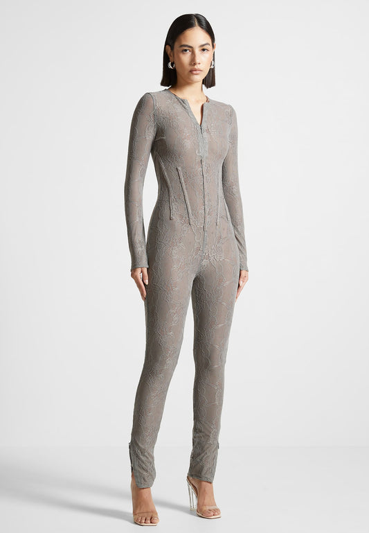 Spitzen-Jumpsuit - Grau 
