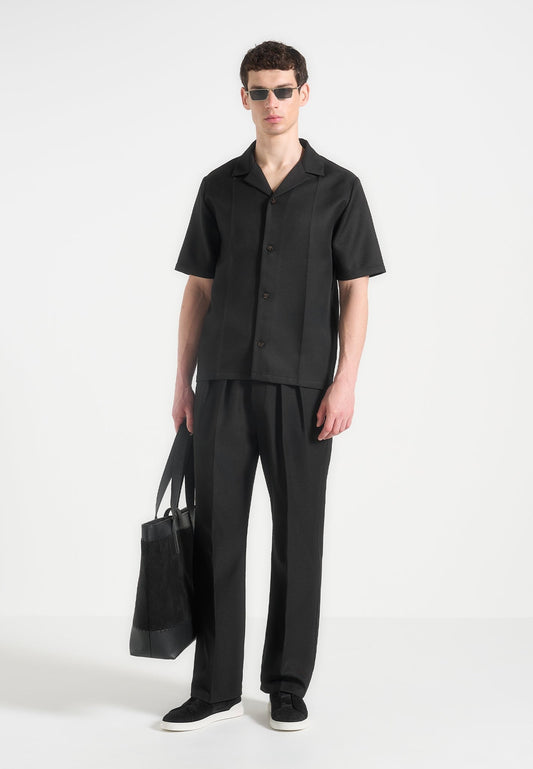 Relaxed Fit Tailored Hose mit Doppelfalten - Schwarz 