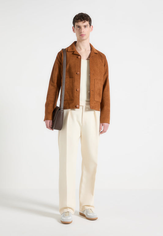 Wildlederjacke mit Reverskragen - Rehbraun 