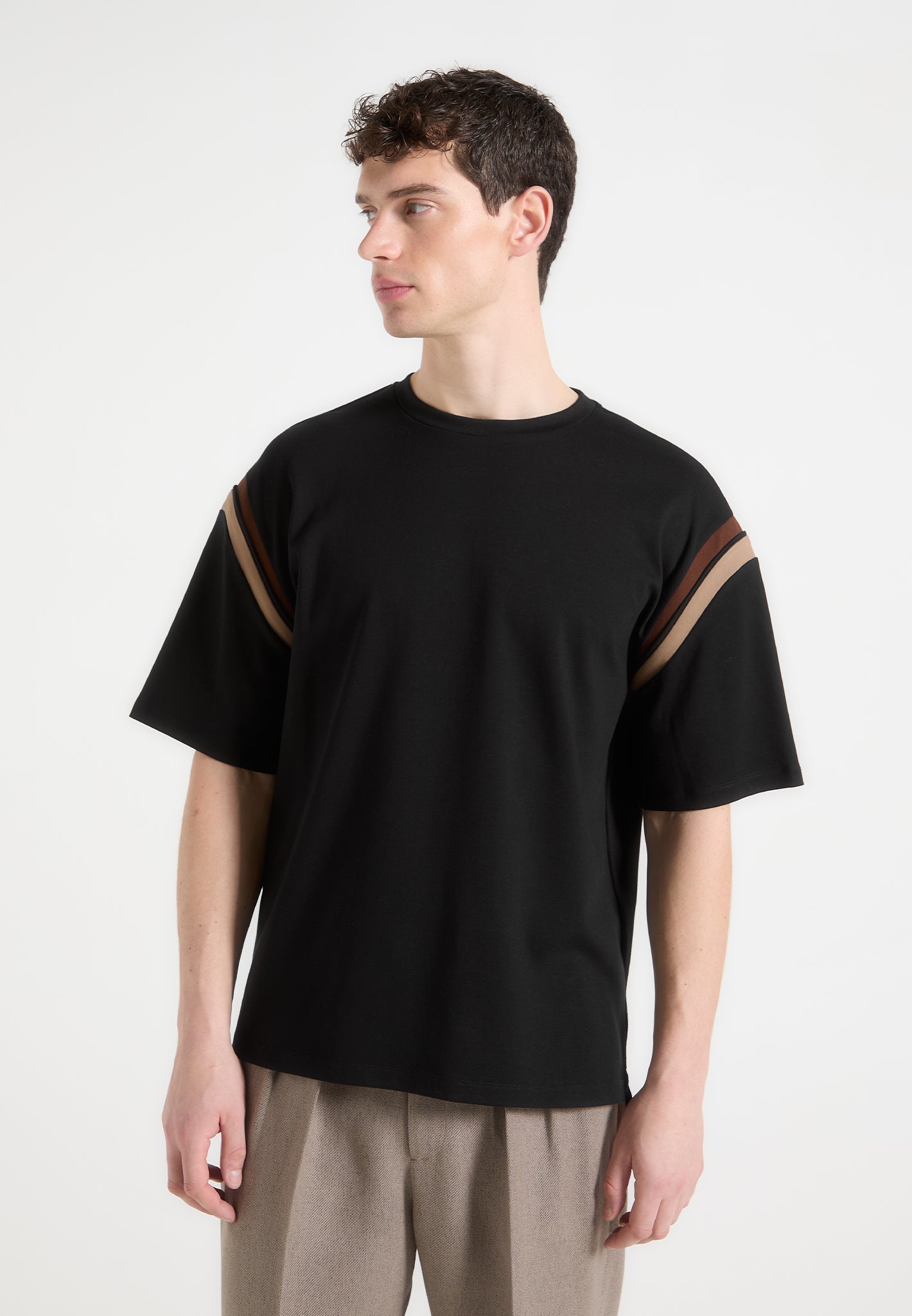Varsity T-Shirt - Schwarz/Taupe 