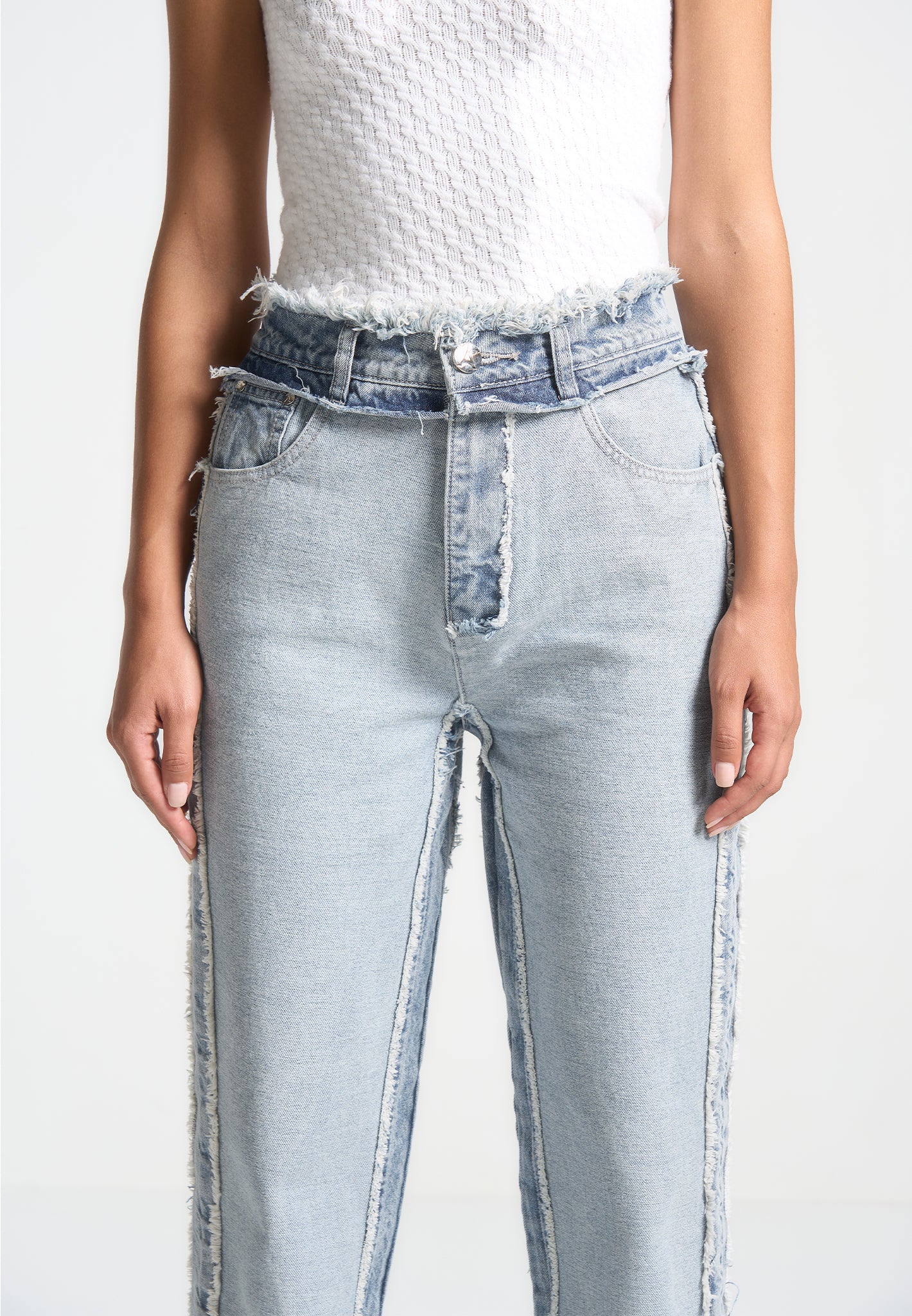 Distressed Mom Jeans - Mittelblau