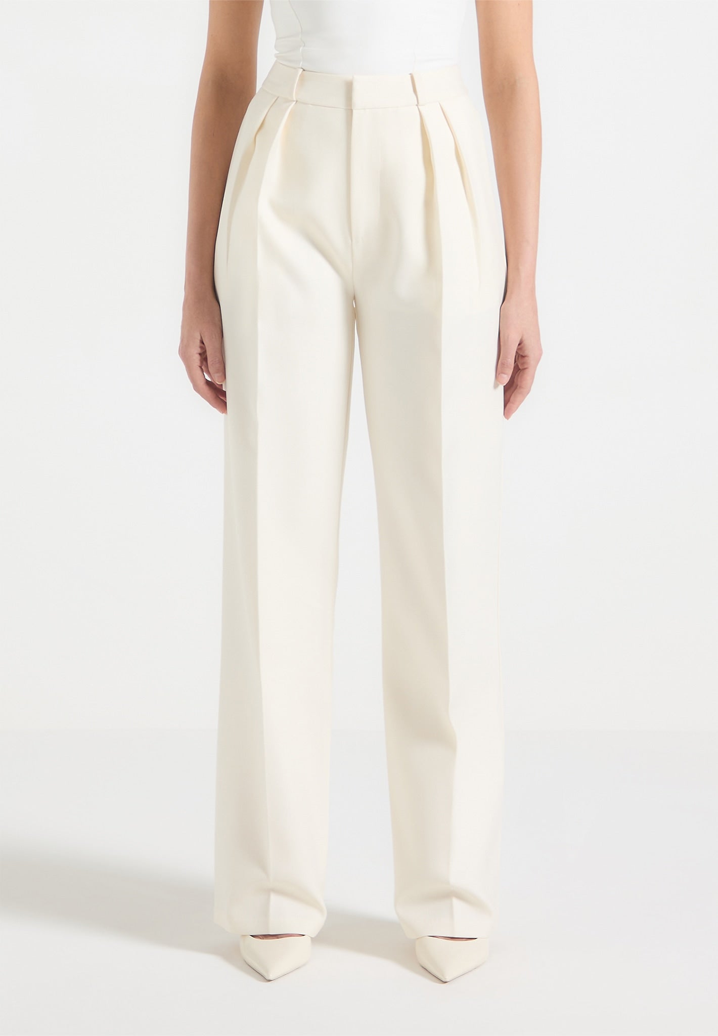 Maßgeschneiderte Hose mit Doppelfalten - Creme 