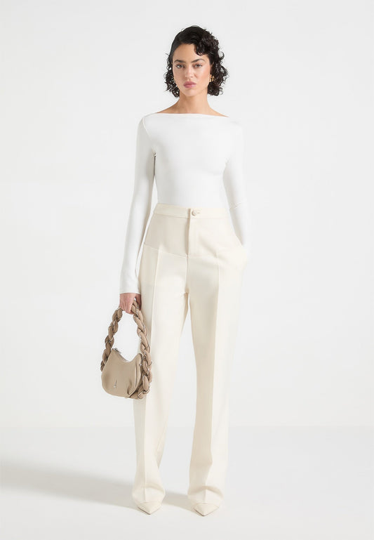 Maßgeschneiderte Hose mit Ledereinsätzen - Creme 