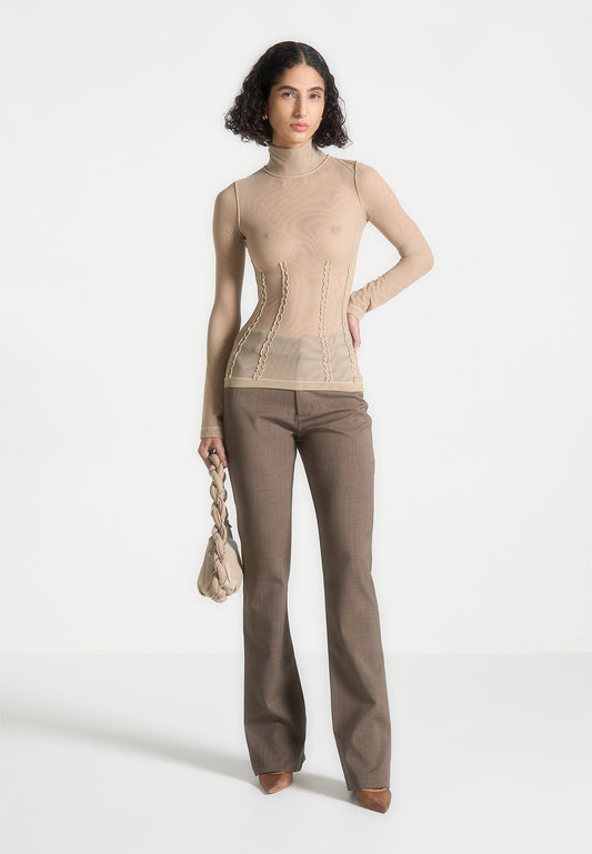 Mesh-Doppelschicht-Top - Taupe 