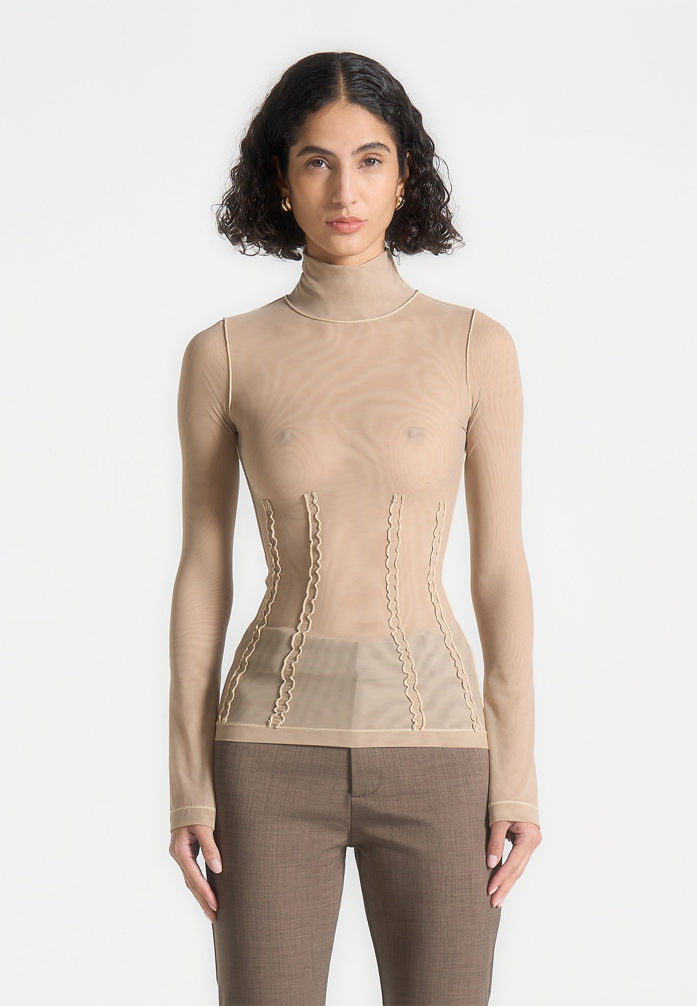 Mesh-Doppelschicht-Top - Taupe 