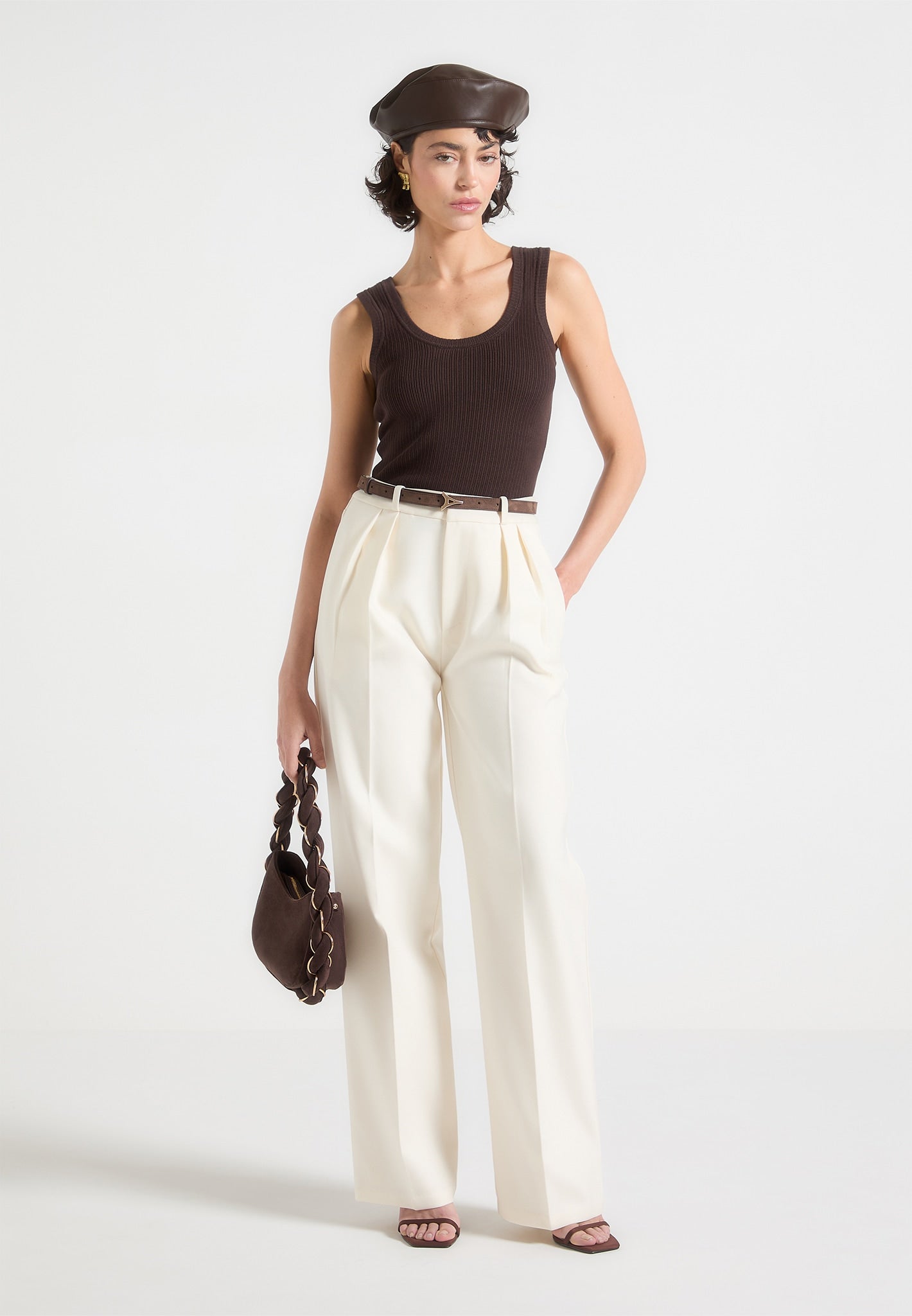Maßgeschneiderte Hose mit Doppelfalten - Creme 