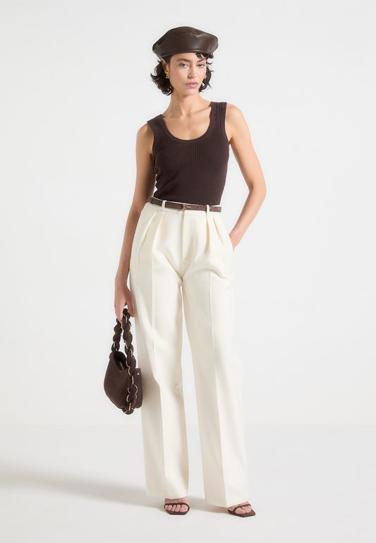 Maßgeschneiderte Hose mit Doppelfalten - Creme 