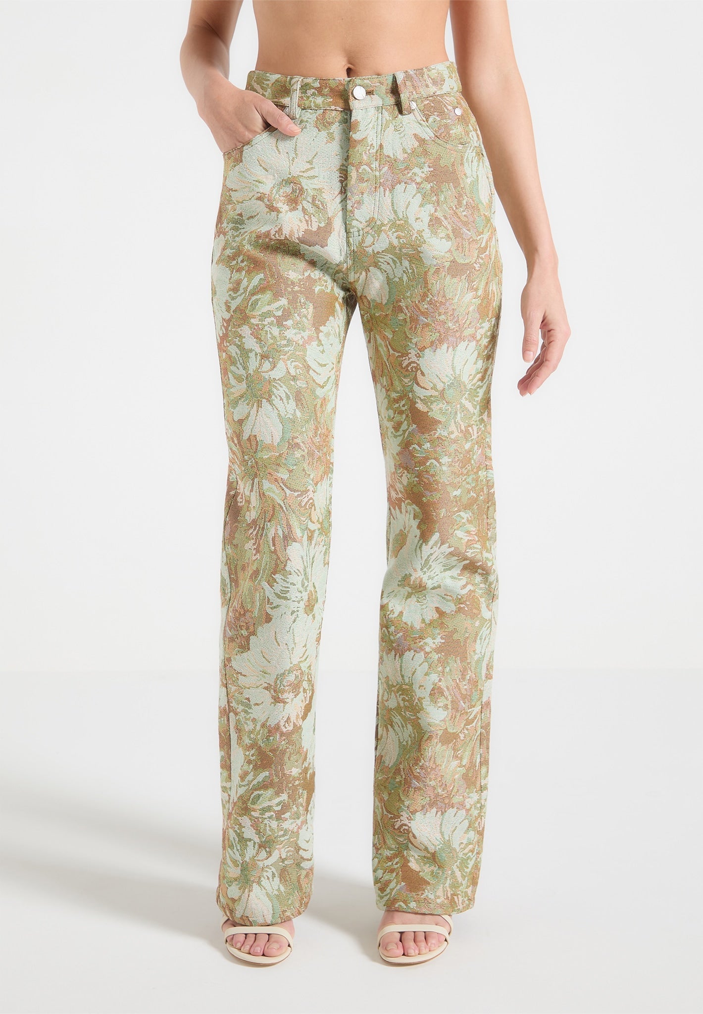 Jacquard-Boyfriendjeans - Salbeigrün 