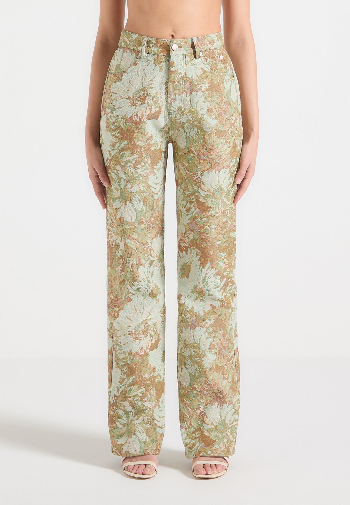 Jacquard-Boyfriendjeans - Salbeigrün 