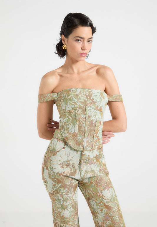 Jacquard-Bardot-Korsett-Oberteil - Salbeigrün 