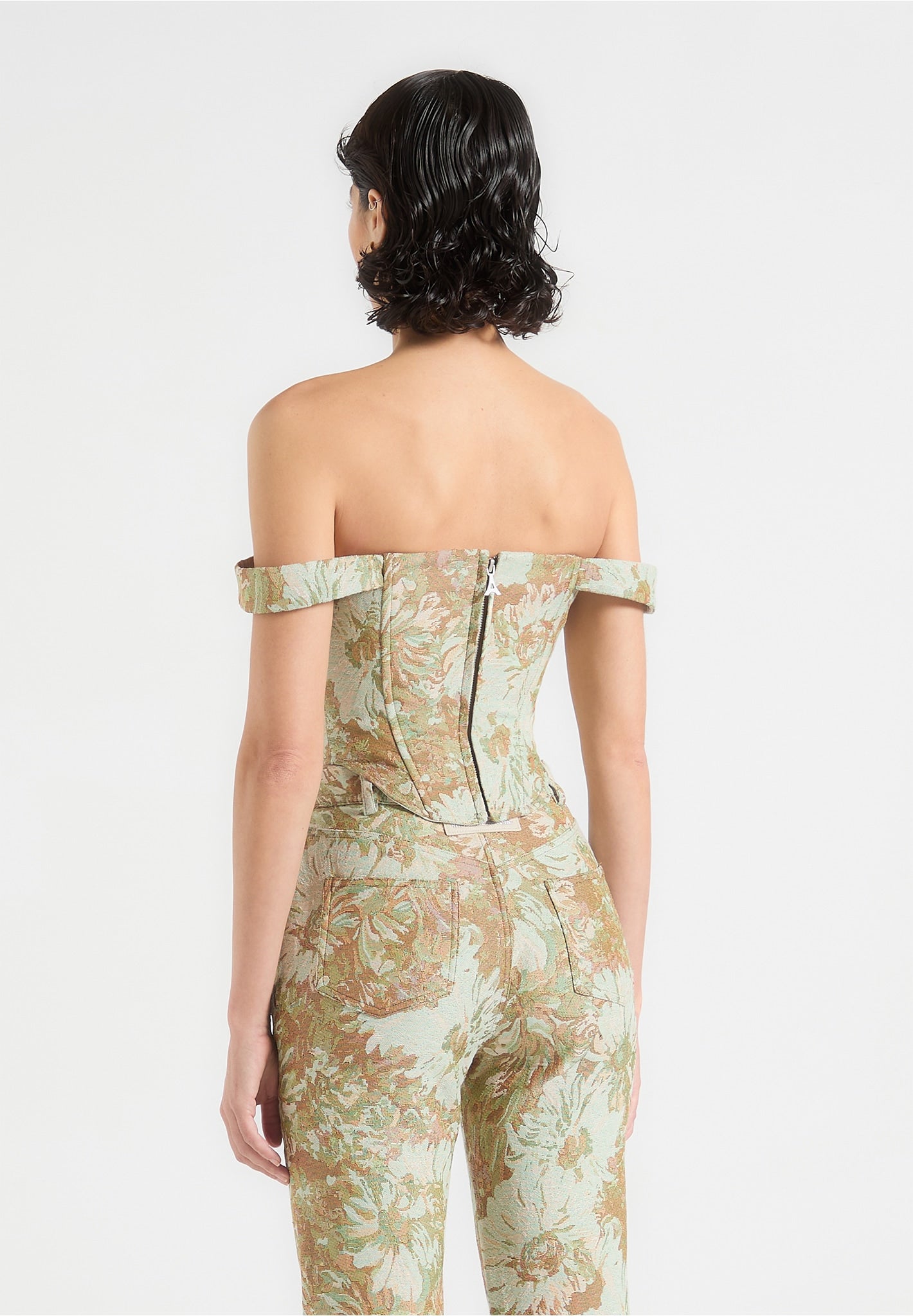Jacquard-Bardot-Korsett-Oberteil - Salbeigrün 