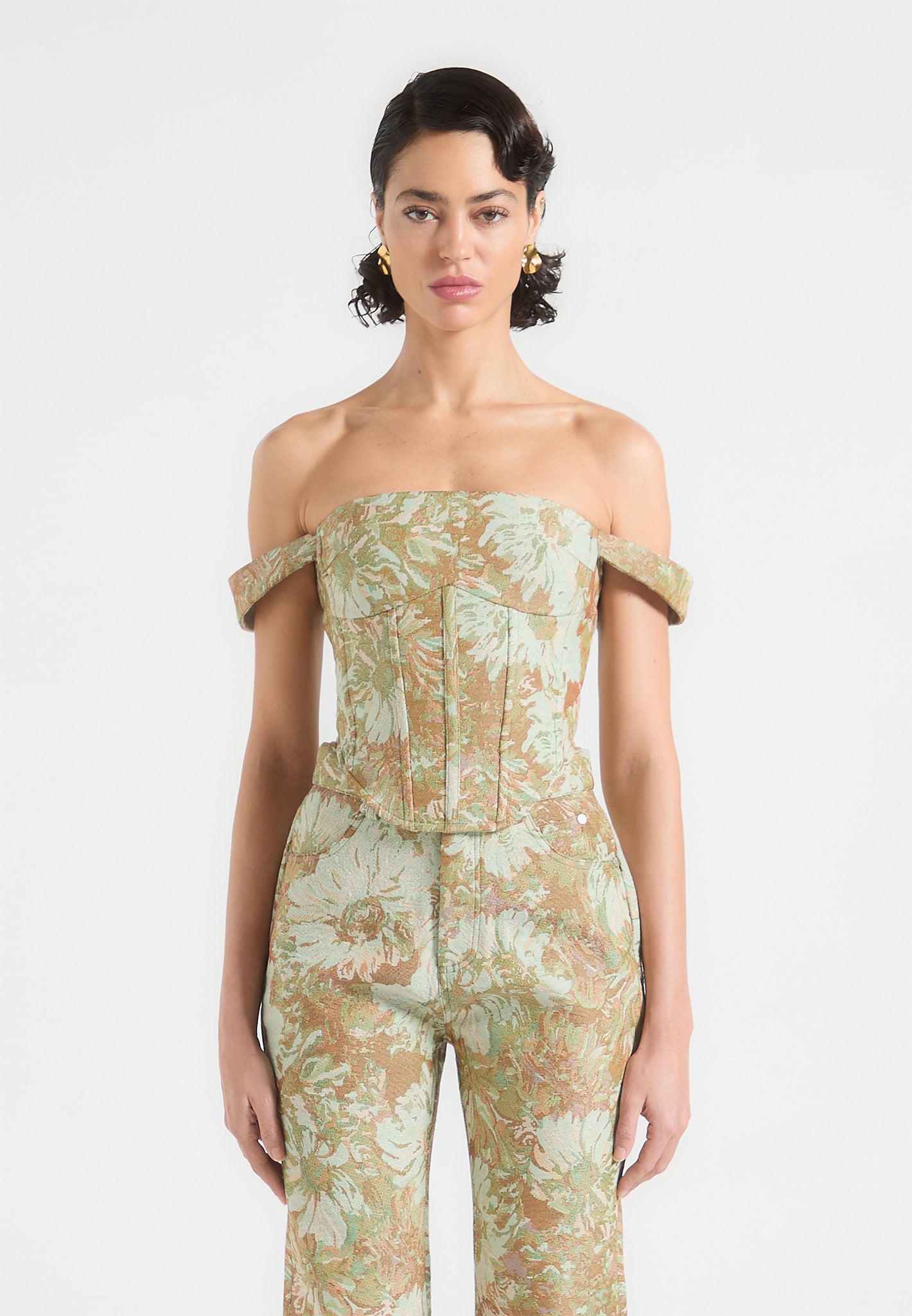 Jacquard-Bardot-Korsett-Oberteil - Salbeigrün 