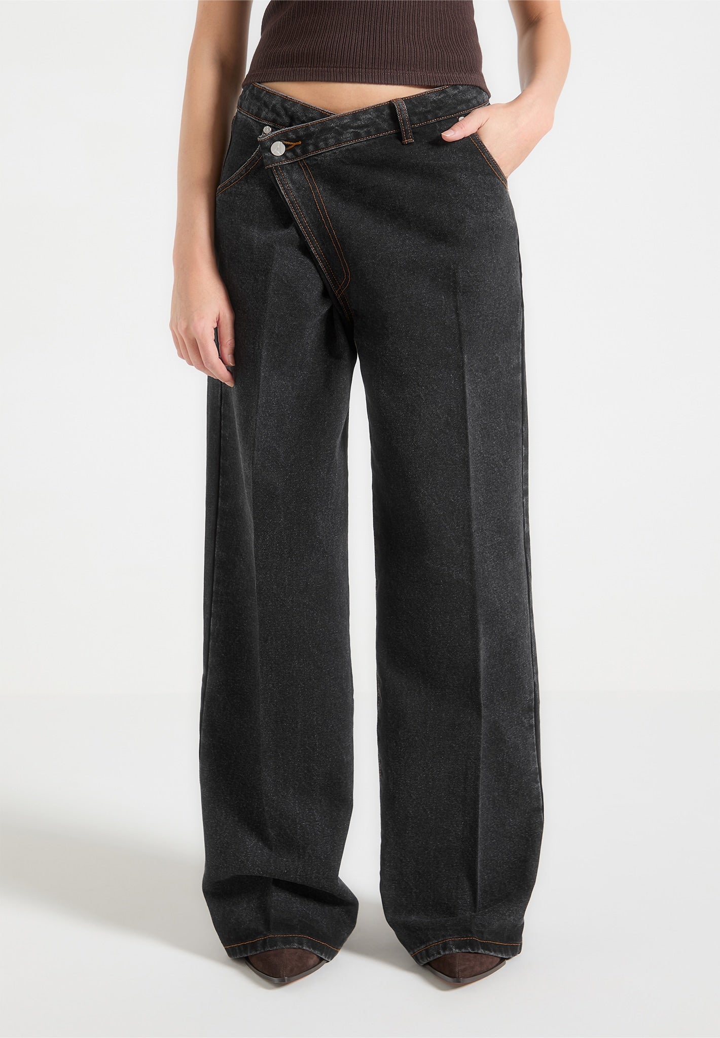 Wickel-Baggy-Jeans - Schwarz 