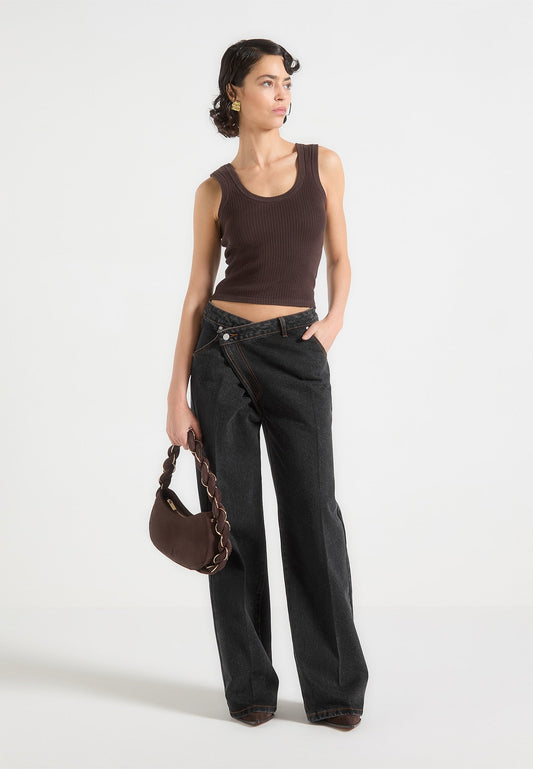 Wickel-Baggy-Jeans - Schwarz 
