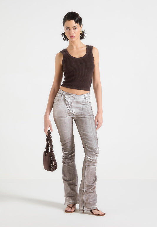 Fit-and-Flare-Jeans mit Denim-Effekt und Nähten - Braun/Weiß 