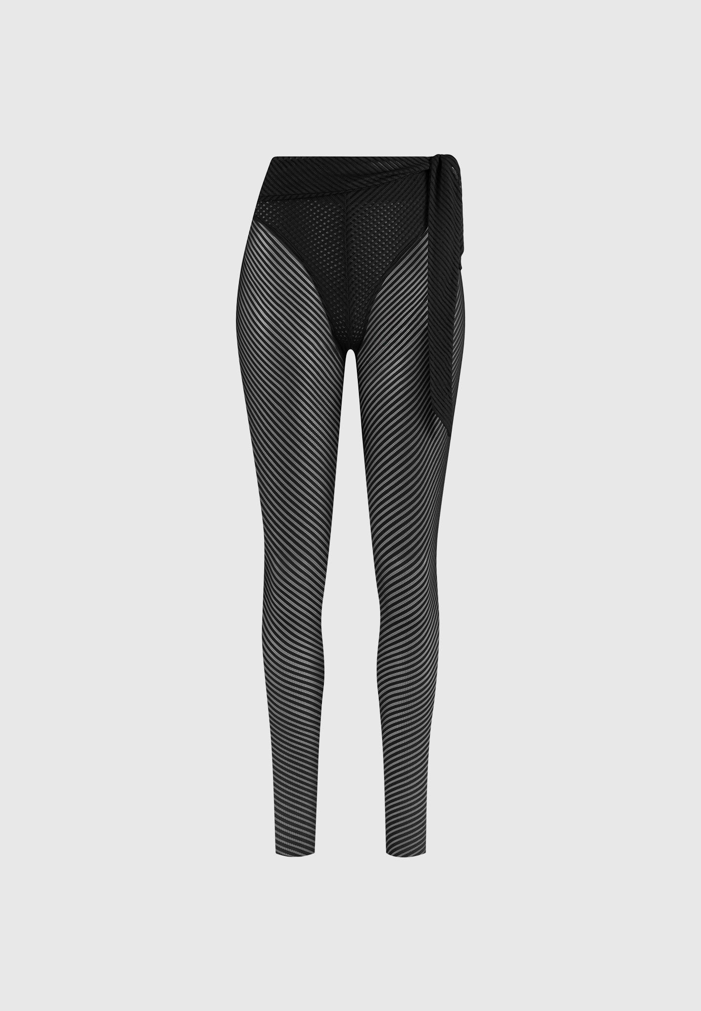 Gerippte transparente Leggings mit Bindeband - Schwarz