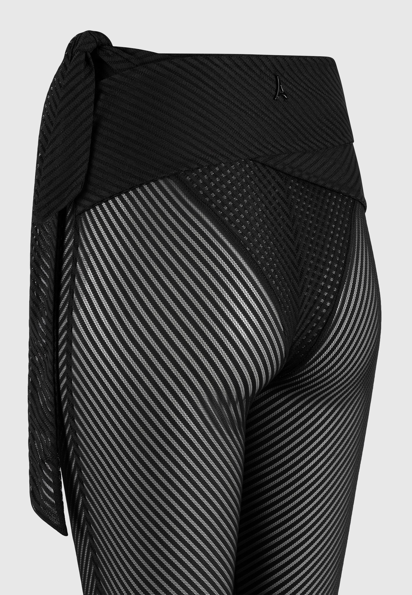 Gerippte transparente Leggings mit Bindeband - Schwarz