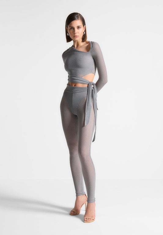 Gerippte transparente Leggings mit Bindeband - Grau 