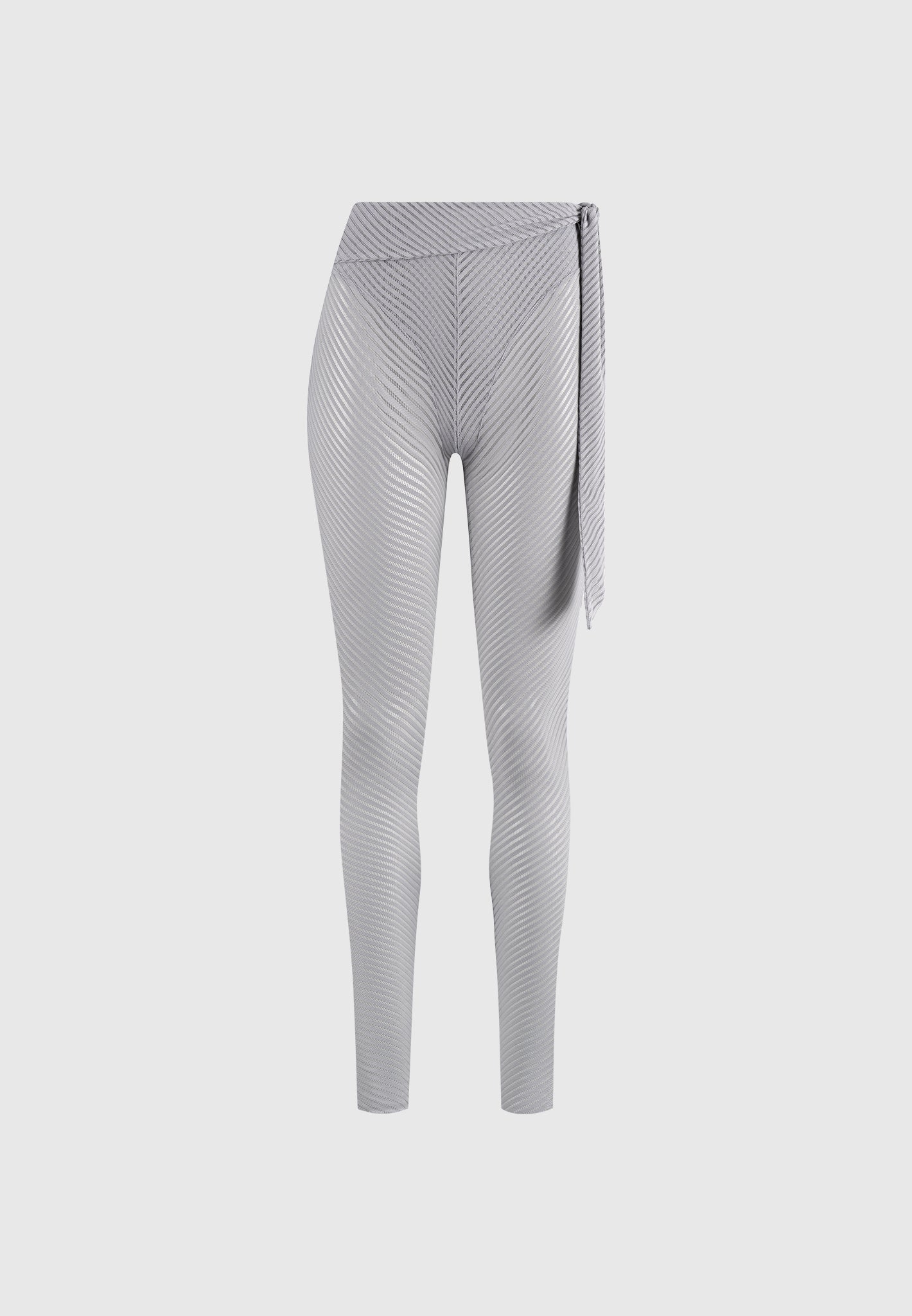 Gerippte transparente Leggings mit Bindeband - Grau 