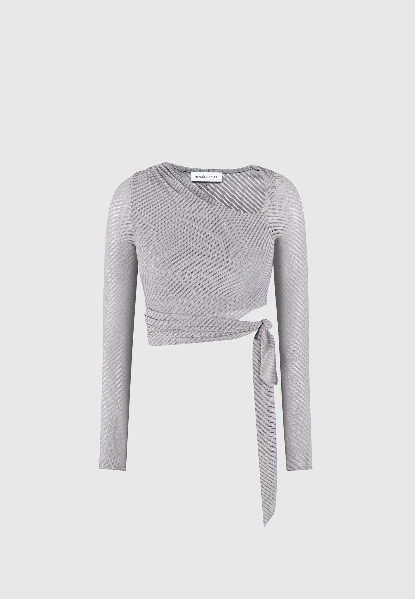 Geripptes, transparentes Top mit Schleife – Grau