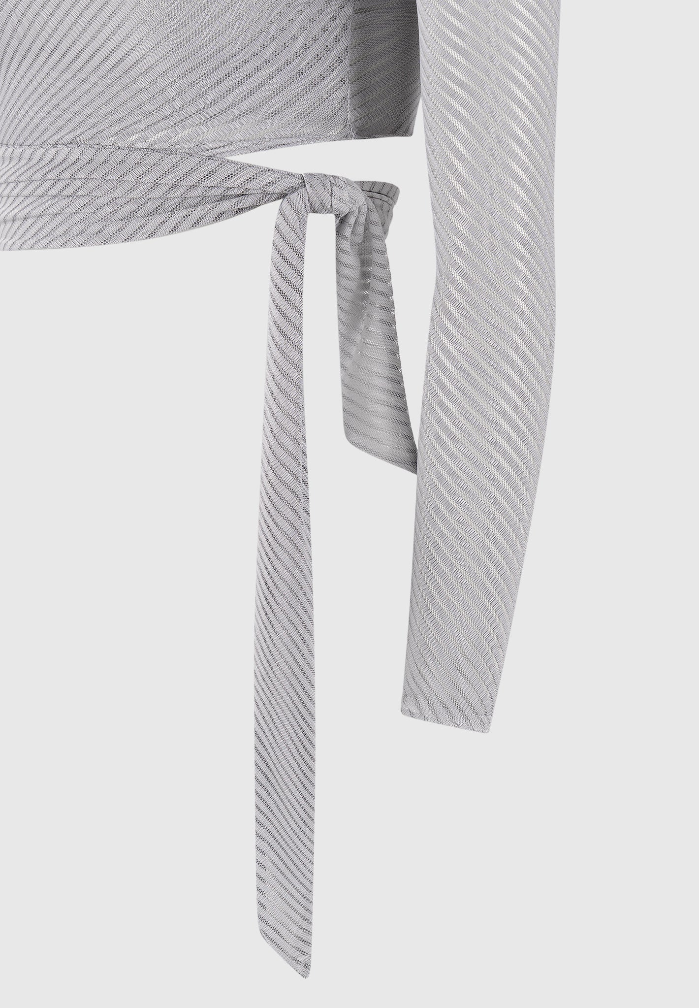 Geripptes, transparentes Top mit Schleife – Grau