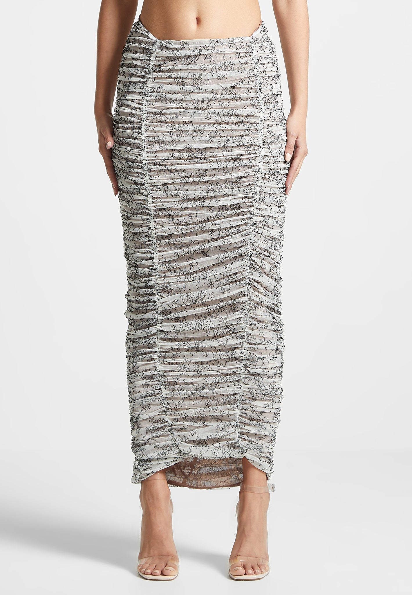 Asymmetrischer Midaxi-Rock aus gerüschter Spitze - Off White 