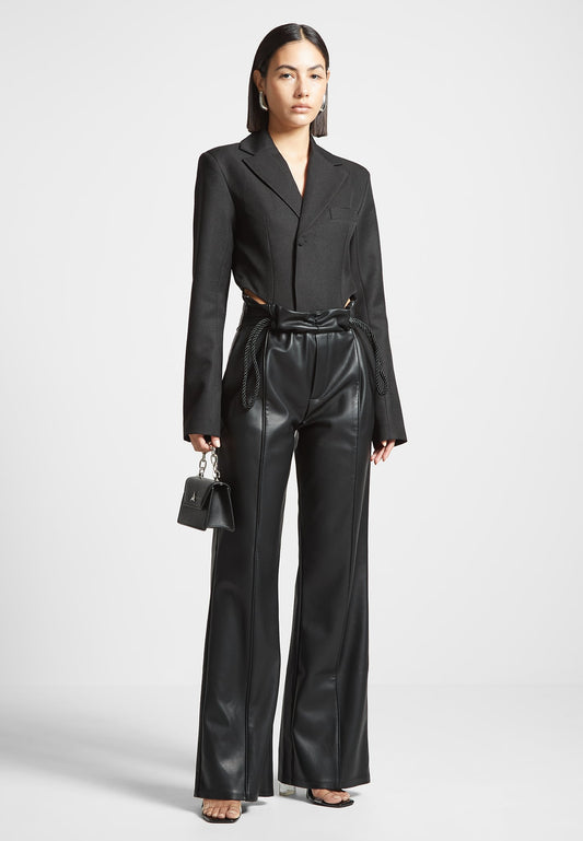 Maßgeschneiderter Blazer-Bodysuit mit hohem Beinausschnitt - Schwarz