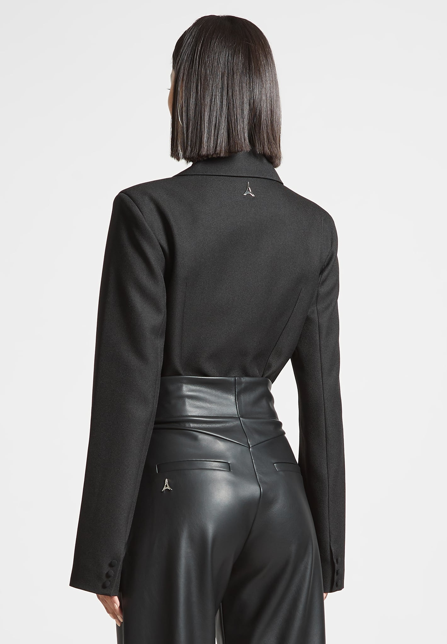 Maßgeschneiderter Blazer-Bodysuit mit hohem Beinausschnitt - Schwarz