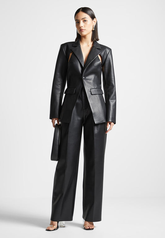 Blazer aus Leder mit Cut-Outs - Schwarz